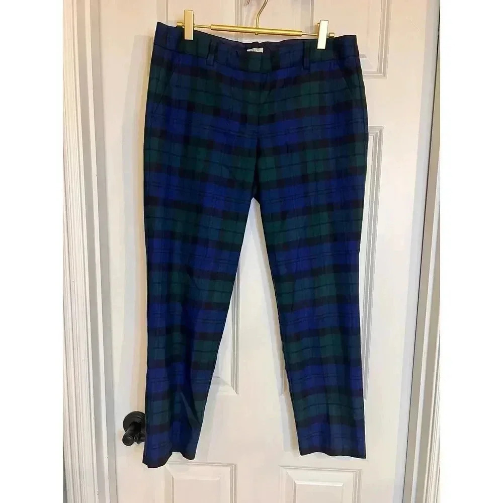 J. Crew stretch flat front blue and green plaid capris size 6
